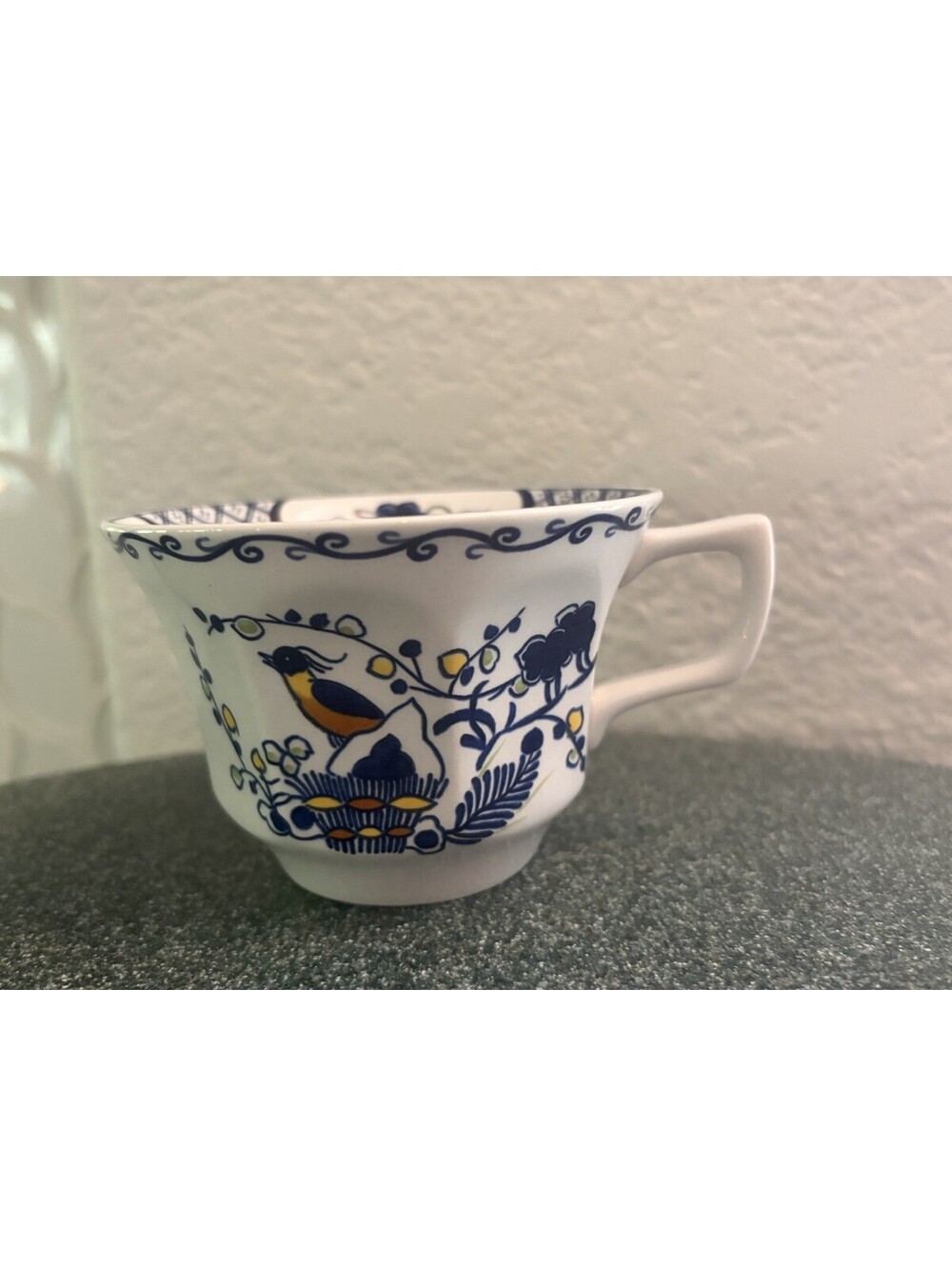 Wedgwood Volendam Flat Cup Vintage Blue Flower Bird Retro Dish England EUC
